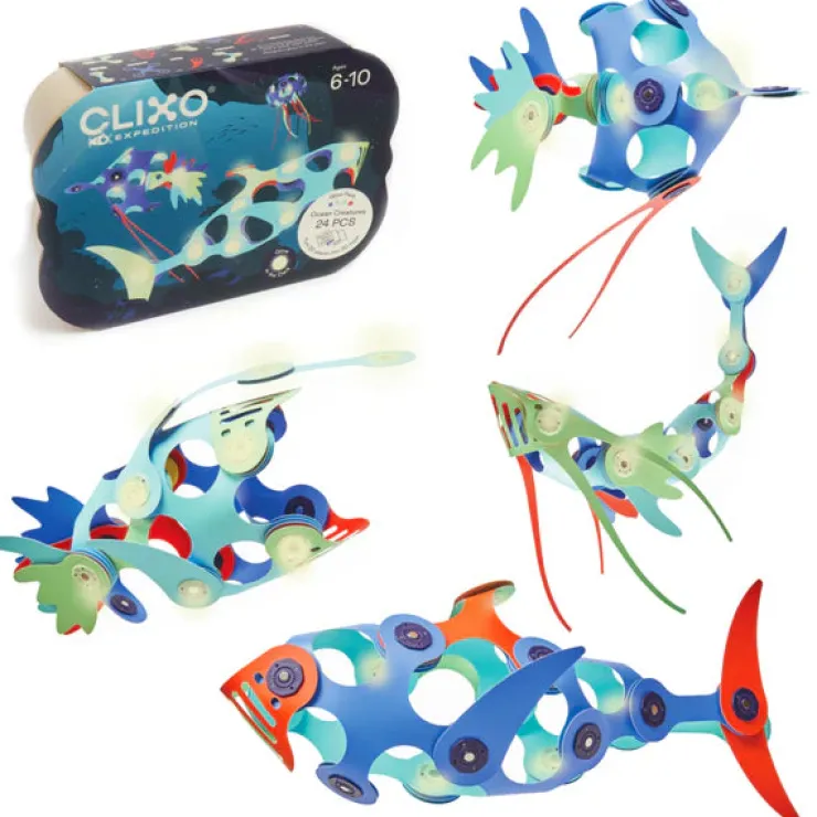 Clixo Steam Toys | Magnetic Construction>Ocean Creatures Glow Pack (24pc)