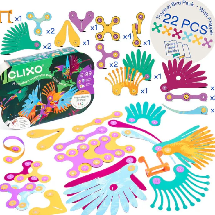 Clixo Steam Toys | Magnetic Construction>Tropical Birds (22pc)
