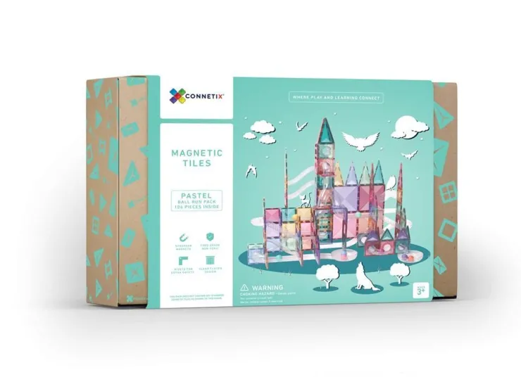 Connetix Building Sets | Magnetic Tiles>Pastel Ball Run Pack 106 pc