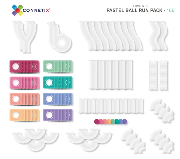 Connetix Building Sets | Magnetic Tiles>Pastel Ball Run Pack 106 pc