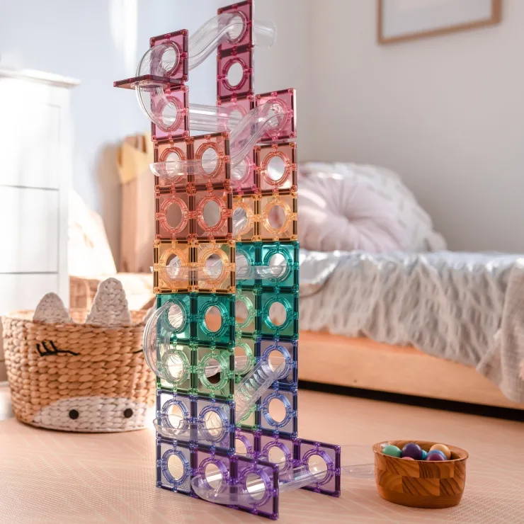 Connetix Building Sets | Magnetic Tiles>Pastel Ball Run Pack 106 pc