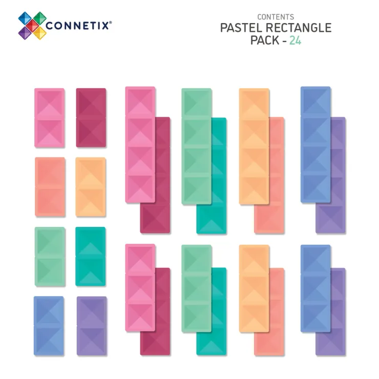 Connetix Building Sets | Magnetic Tiles>Pastel Rectangle Pack 24pc