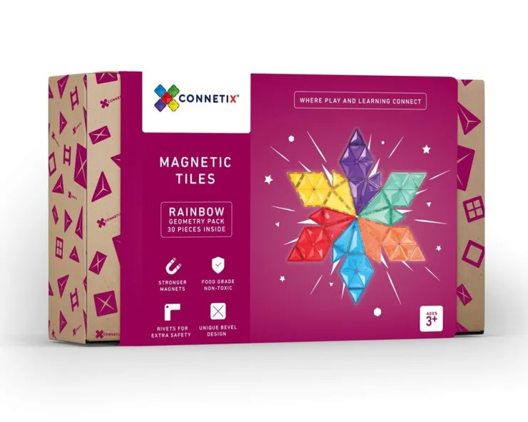 Connetix Building Sets | Magnetic Tiles>Rainbow Geometry Pack 30pc