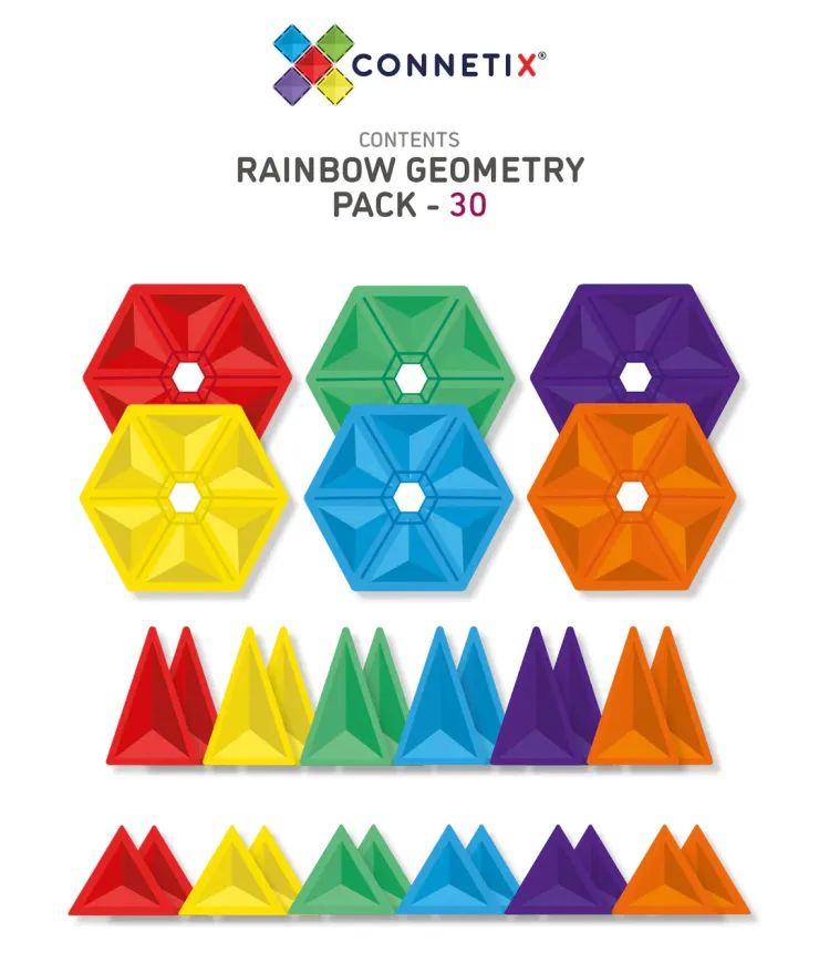 Connetix Building Sets | Magnetic Tiles>Rainbow Geometry Pack 30pc