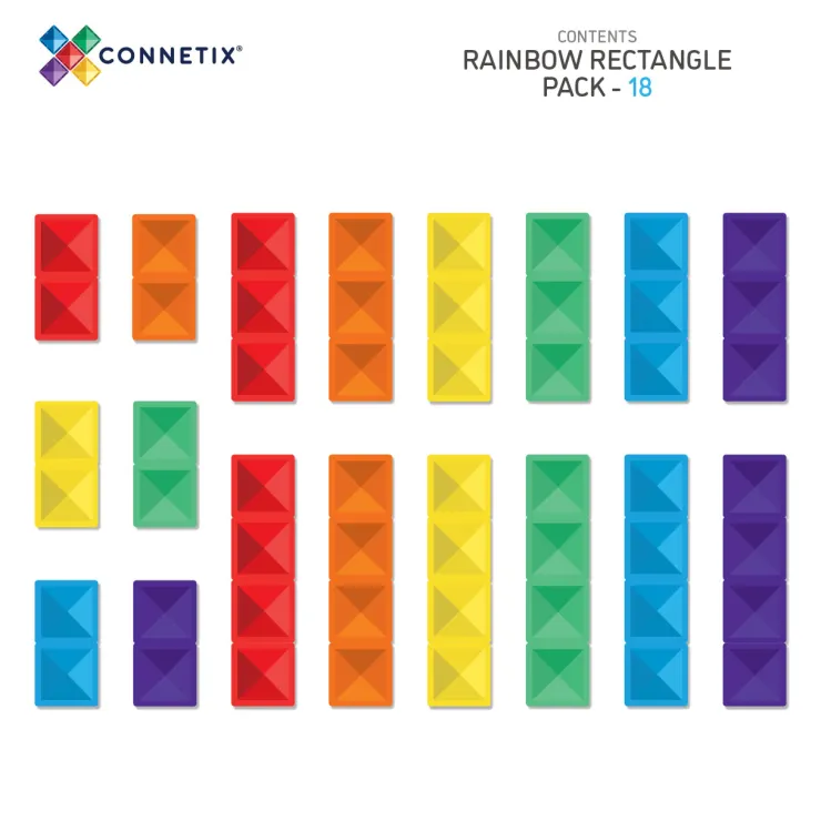 Connetix Building Sets | Magnetic Tiles>Rainbow Rectangle Pack 18pc