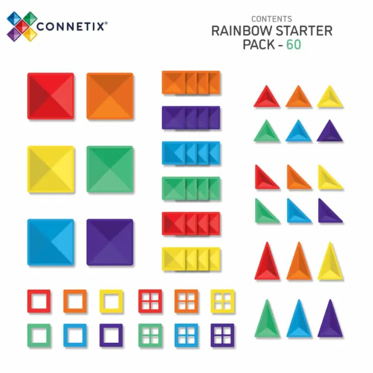 Connetix Building Sets | Magnetic Tiles>Rainbow Starter Pack 60pc