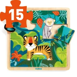 DJECO Wooden Toys | Jigsaw Puzzles>Puzzle - Jungle 15pc
