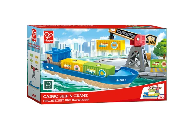 Hape Wooden Toys | Trains & Train Sets>Cargo Ship & Crane