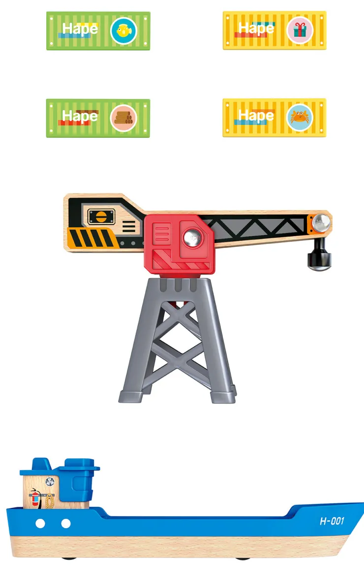 Hape Wooden Toys | Trains & Train Sets>Cargo Ship & Crane