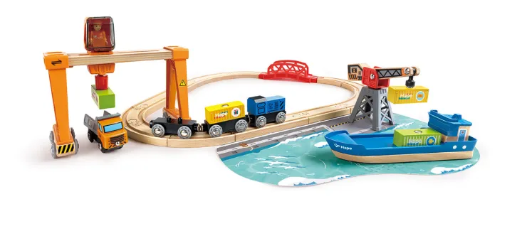 Hape Wooden Toys | Trains & Train Sets>Cargo Ship & Crane