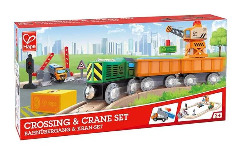 Hape Wooden Toys | Trains & Train Sets>Crossing & Crane Set