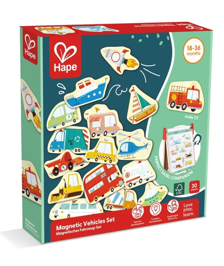 HAPE Wooden Toys | Early Development Toys>Magnetic Vehicles 30pc