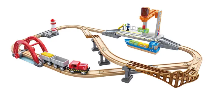 Hape Wooden Toys | Trains & Train Sets>Sea & Rail Cargo Transportation Set