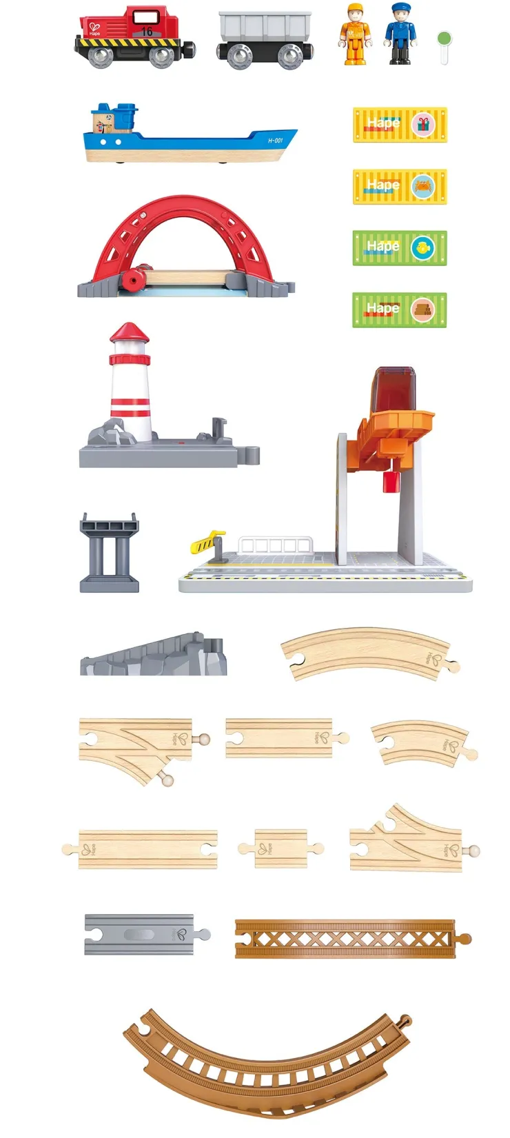 Hape Wooden Toys | Trains & Train Sets>Sea & Rail Cargo Transportation Set