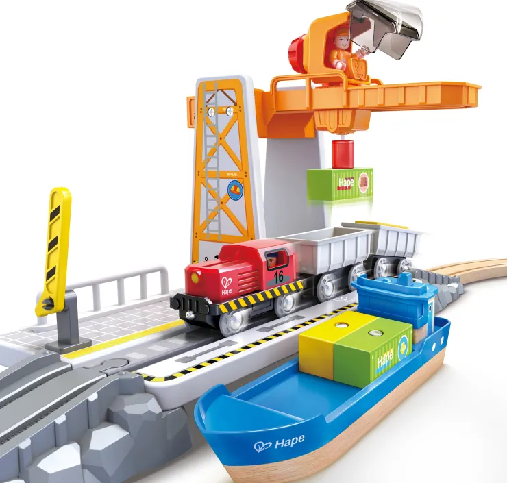 Hape Wooden Toys | Trains & Train Sets>Sea & Rail Cargo Transportation Set