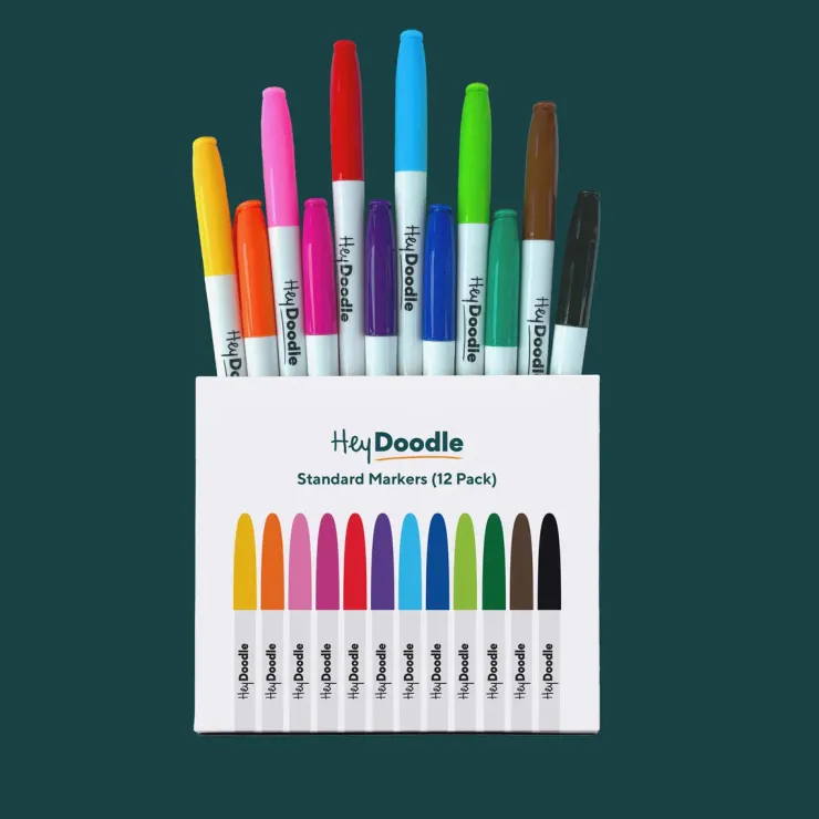 Hey Doodle Activities & Learning | Drawing, Colouring & Painting>Standard Tip Pens - 12 pack