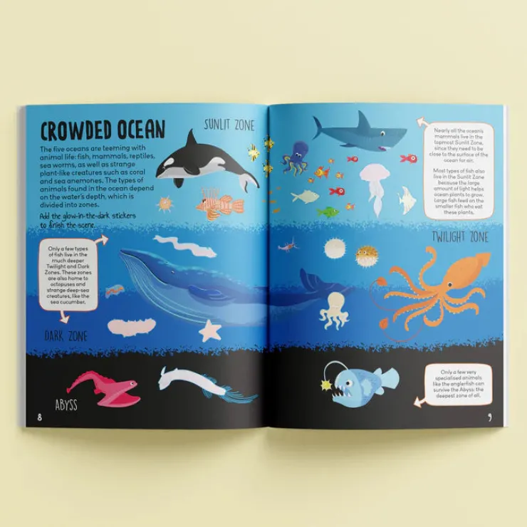 Hinkler Drawing, Colouring & Painting | Stationary & Stickers>Know And Glow Sticker & Activity Book - Ocean