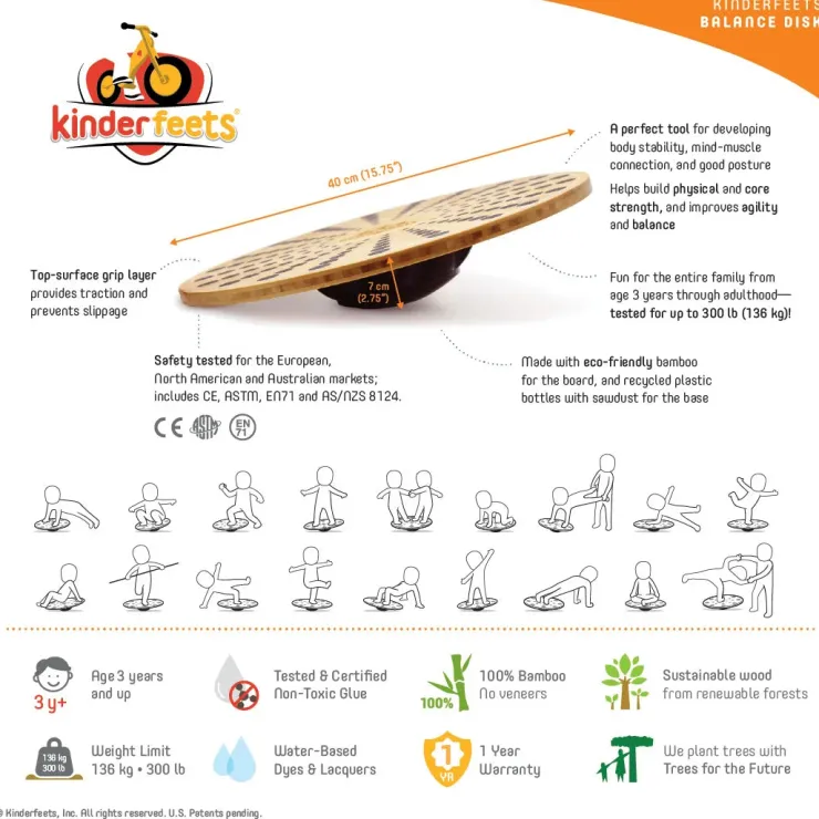 Kinderboard Activities & Learning | Push & Pull Toys>Kinderfeets Bamboo Balance Disk