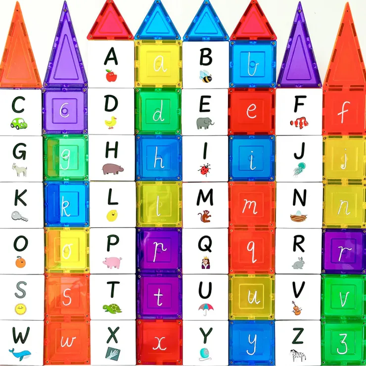 Learn & Grow Reading & Writing | Building Sets>Rainbow Magnetic Tiles Toppers - Alphabet Upper Case Pack 40pc