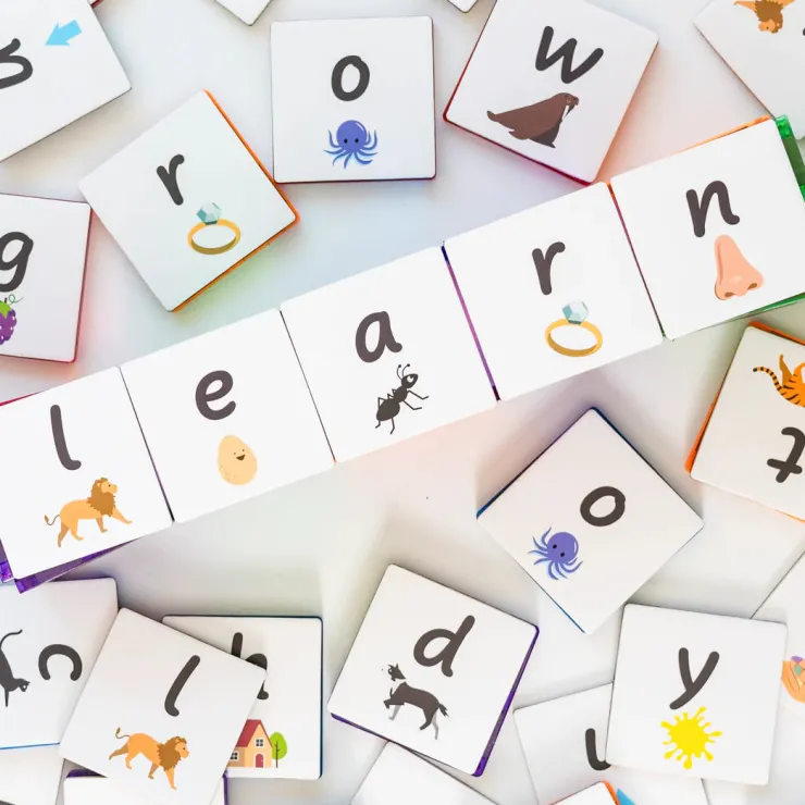Learn & Grow Reading & Writing | Building Sets>Rainbow Magnetic Tiles Toppers - Alphabet Lower Case Pack 40pc