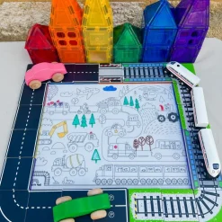 Learn & Grow Building Sets | Transport Toys>Rainbow Magnetic Tiles Toppers - Train Pack 36pc