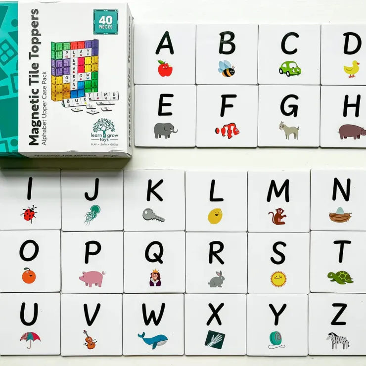 Learn & Grow Reading & Writing | Building Sets>Rainbow Magnetic Tiles Toppers - Alphabet Upper Case Pack 40pc