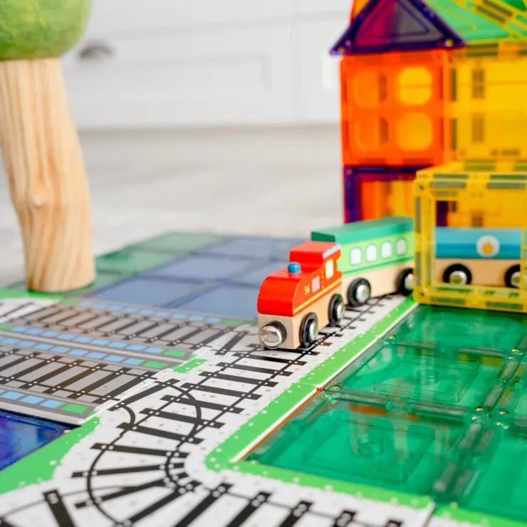 Learn & Grow Building Sets | Transport Toys>Rainbow Magnetic Tiles Toppers - Train Pack 36pc