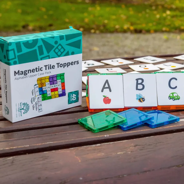 Learn & Grow Reading & Writing | Building Sets>Rainbow Magnetic Tiles Toppers - Alphabet Upper Case Pack 40pc