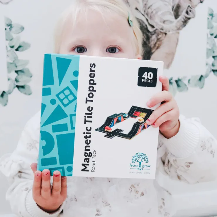 Learn & Grow Transport Toys | Building Sets>Rainbow Magnetic Tiles Toppers - Road Pack 40pc