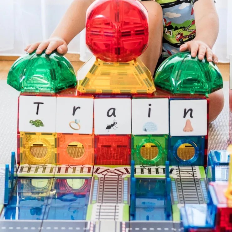Learn & Grow Building Sets | Transport Toys>Rainbow Magnetic Tiles Toppers - Train Pack 36pc