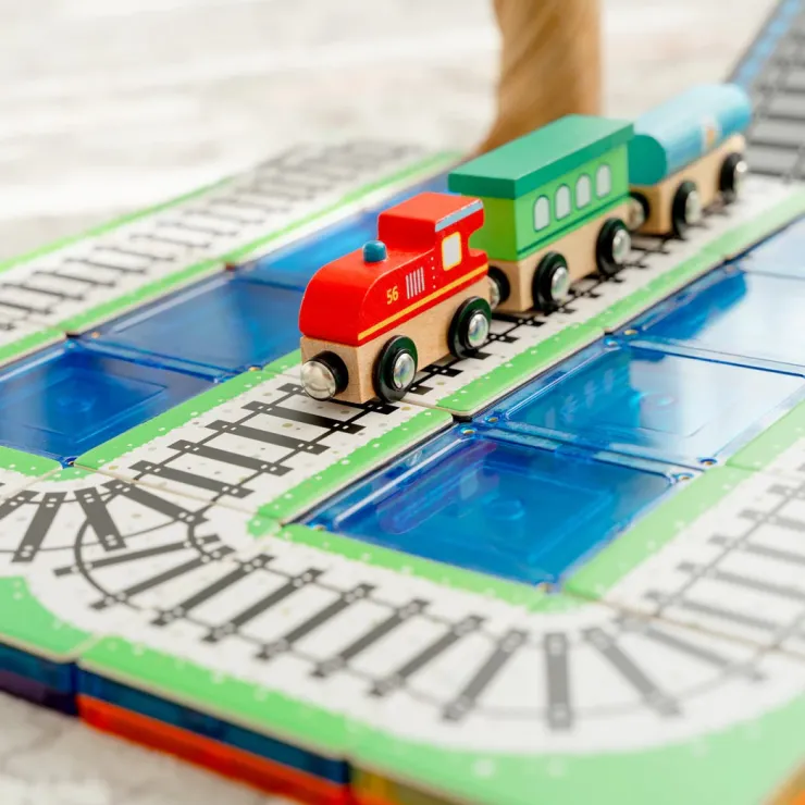 Learn & Grow Building Sets | Transport Toys>Rainbow Magnetic Tiles Toppers - Train Pack 36pc
