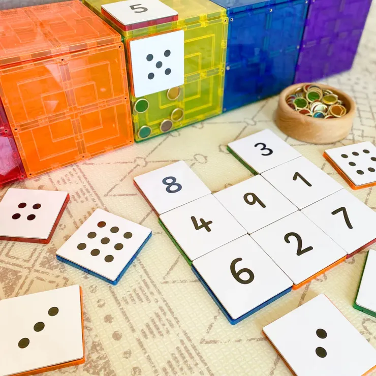 Learn & Grow Reading & Writing | Building Sets>Rainbow Magnetic Tiles Toppers - Numeric Pack 40pc