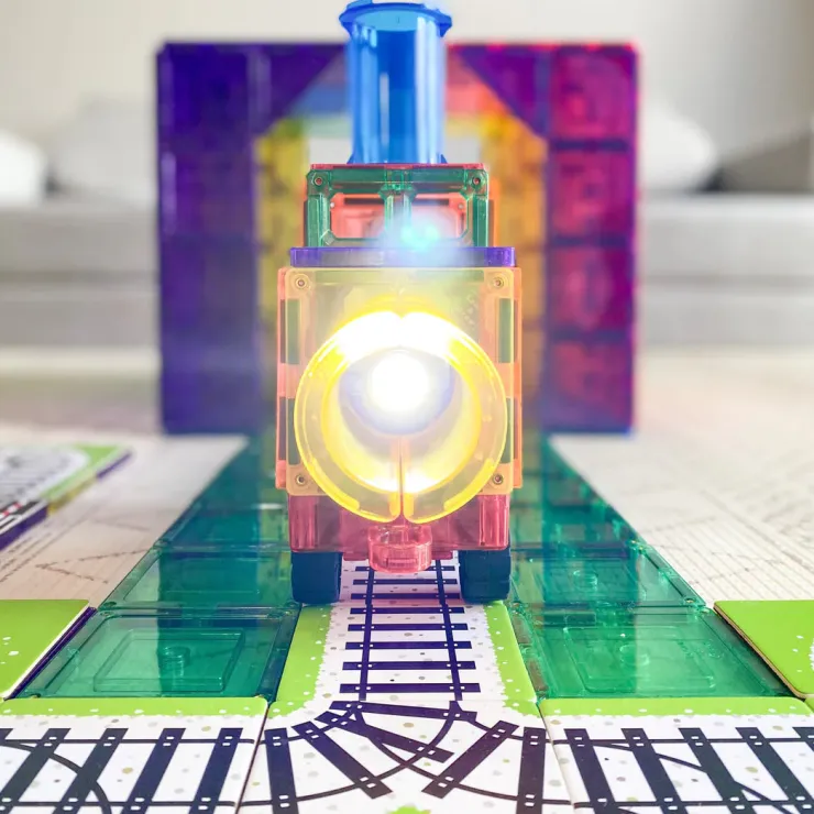 Learn & Grow Building Sets | Transport Toys>Rainbow Magnetic Tiles Toppers - Train Pack 36pc