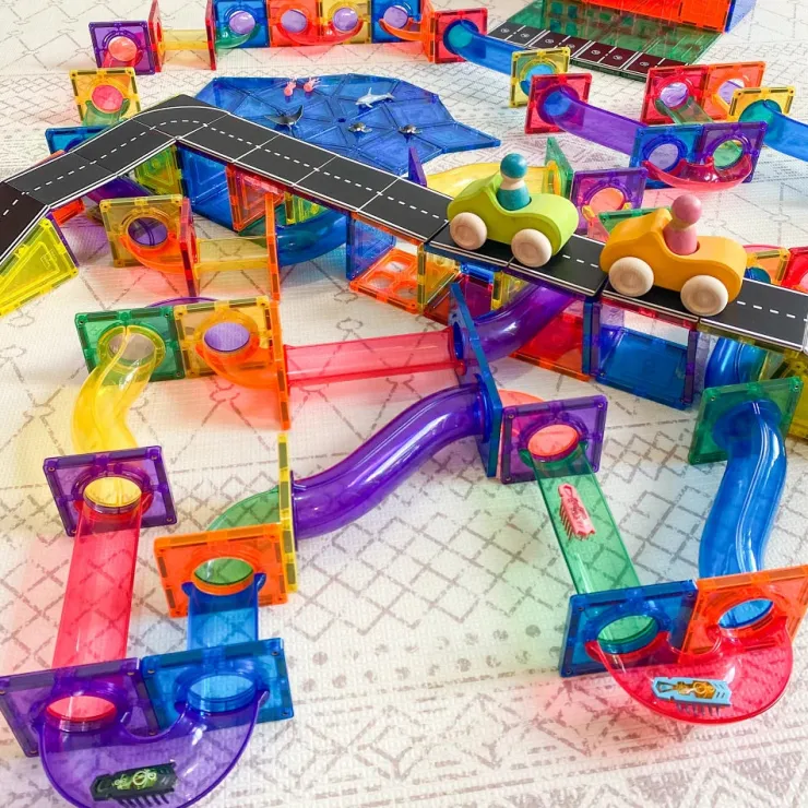 Learn & Grow Transport Toys | Building Sets>Rainbow Magnetic Tiles Toppers - Road Pack 40pc