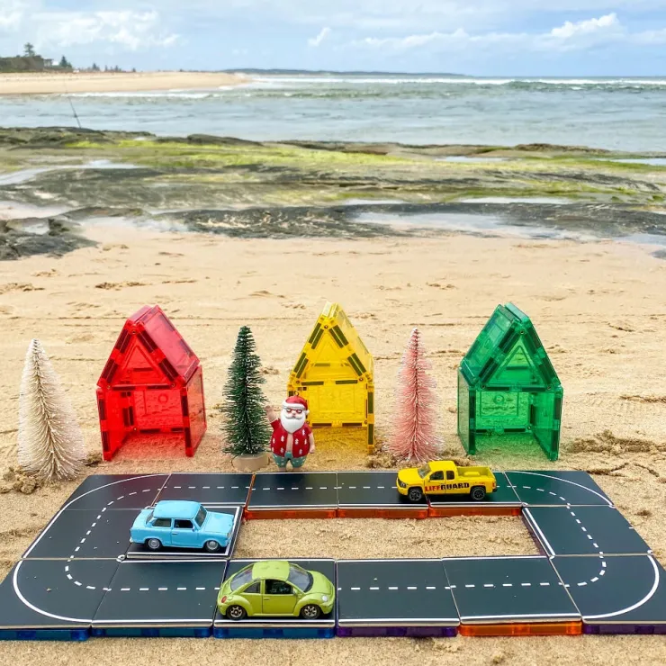 Learn & Grow Transport Toys | Building Sets>Rainbow Magnetic Tiles Toppers - Road Pack 40pc