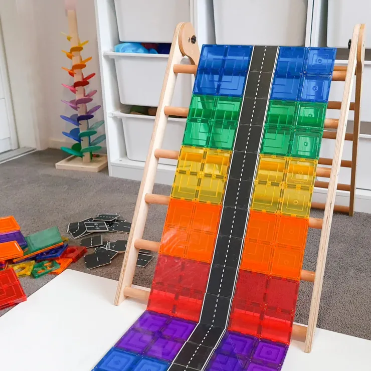 Learn & Grow Transport Toys | Building Sets>Rainbow Magnetic Tiles Toppers - Road Pack 40pc