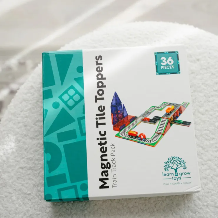 Learn & Grow Building Sets | Transport Toys>Rainbow Magnetic Tiles Toppers - Train Pack 36pc