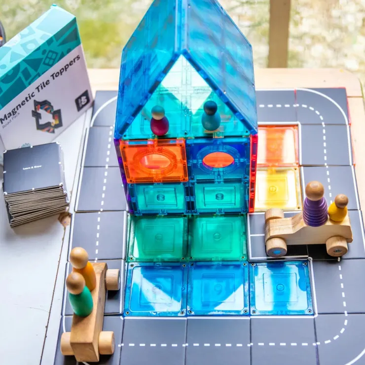 Learn & Grow Transport Toys | Building Sets>Rainbow Magnetic Tiles Toppers - Road Pack 40pc