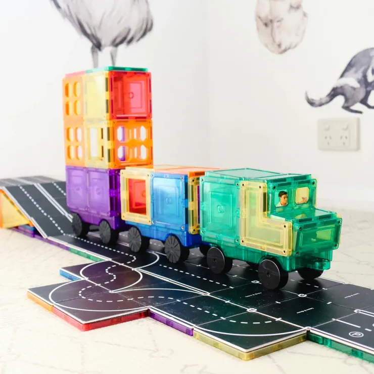 Learn & Grow Transport Toys | Building Sets>Rainbow Magnetic Tiles Toppers - Road Pack 40pc