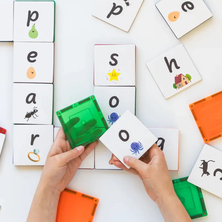 Learn & Grow Reading & Writing | Building Sets>Rainbow Magnetic Tiles Toppers - Alphabet Lower Case Pack 40pc