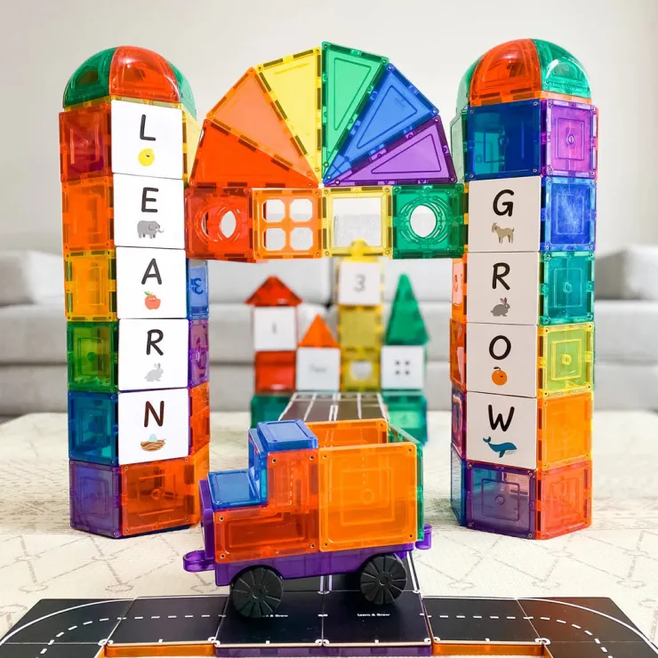 Learn & Grow Transport Toys | Building Sets>Rainbow Magnetic Tiles Toppers - Road Pack 40pc