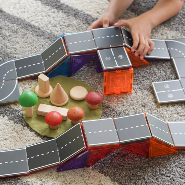 Learn & Grow Transport Toys | Building Sets>Rainbow Magnetic Tiles Toppers - Road Pack 40pc