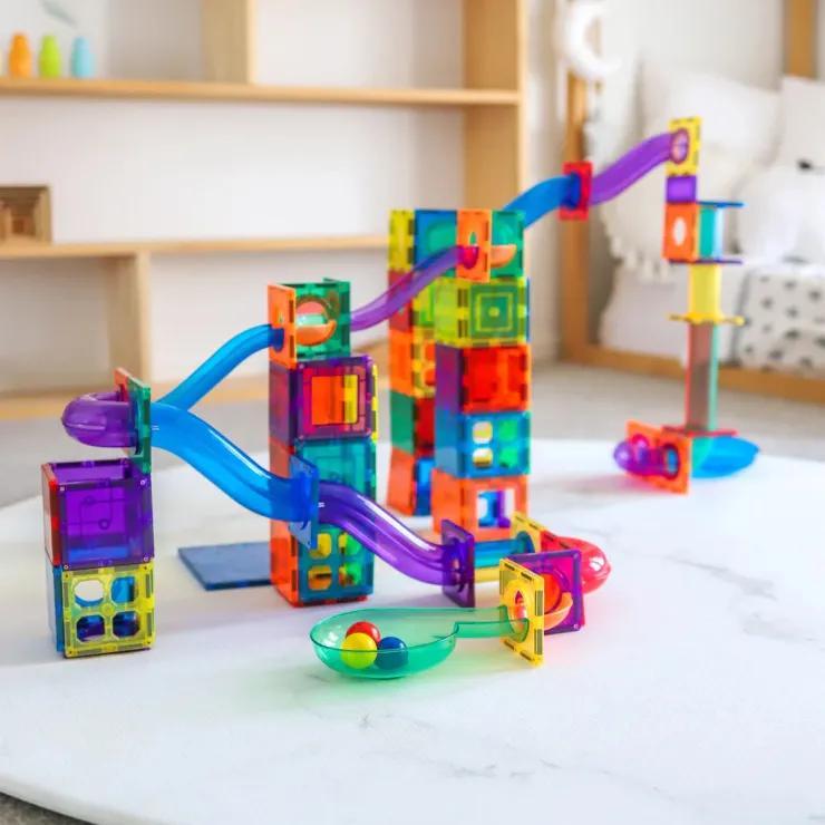 Learn & Grow Building Sets | Magnetic Tiles>Rainbow Magnetic Tiles Ball Run Pack 88pc