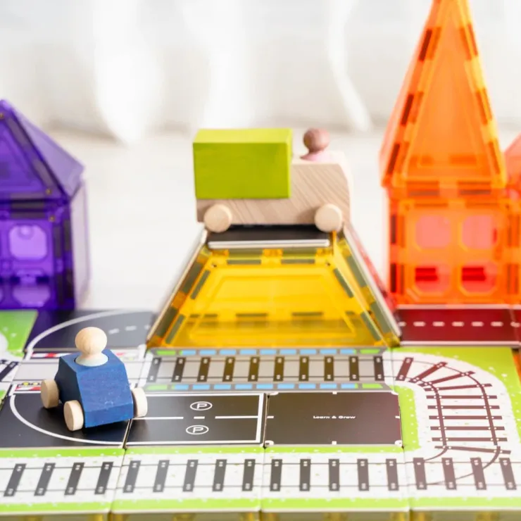 Learn & Grow Building Sets | Transport Toys>Rainbow Magnetic Tiles Toppers - Train Pack 36pc