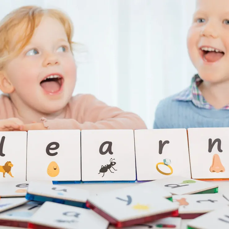 Learn & Grow Reading & Writing | Building Sets>Rainbow Magnetic Tiles Toppers - Alphabet Lower Case Pack 40pc