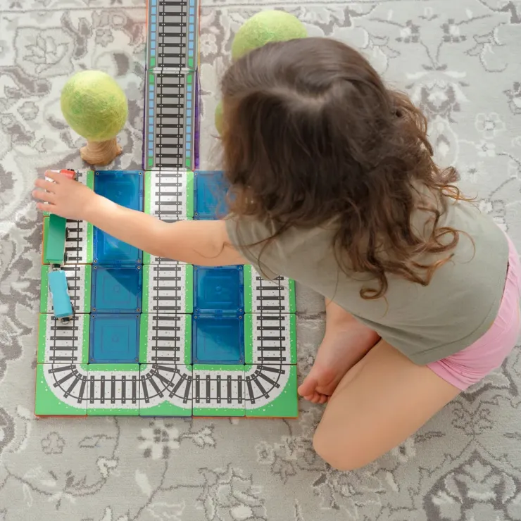 Learn & Grow Building Sets | Transport Toys>Rainbow Magnetic Tiles Toppers - Train Pack 36pc
