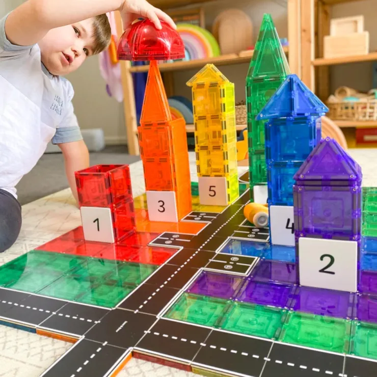 Learn & Grow Transport Toys | Building Sets>Rainbow Magnetic Tiles Toppers - Road Pack 40pc