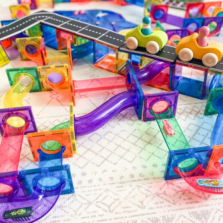 Learn & Grow Building Sets | Magnetic Tiles>Rainbow Magnetic Tiles Ball Run Pack 88pc