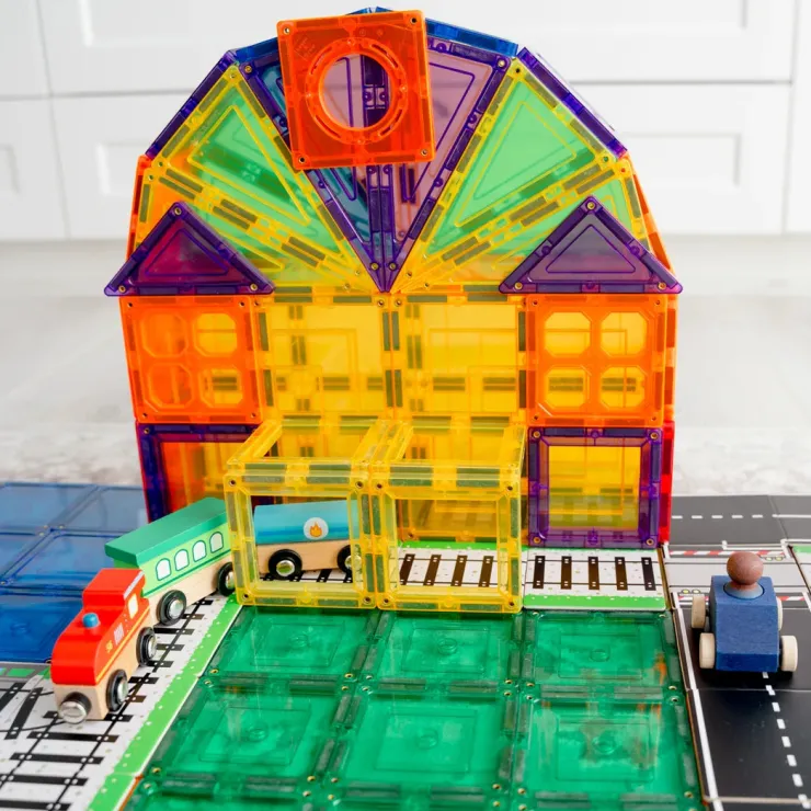 Learn & Grow Building Sets | Transport Toys>Rainbow Magnetic Tiles Toppers - Train Pack 36pc