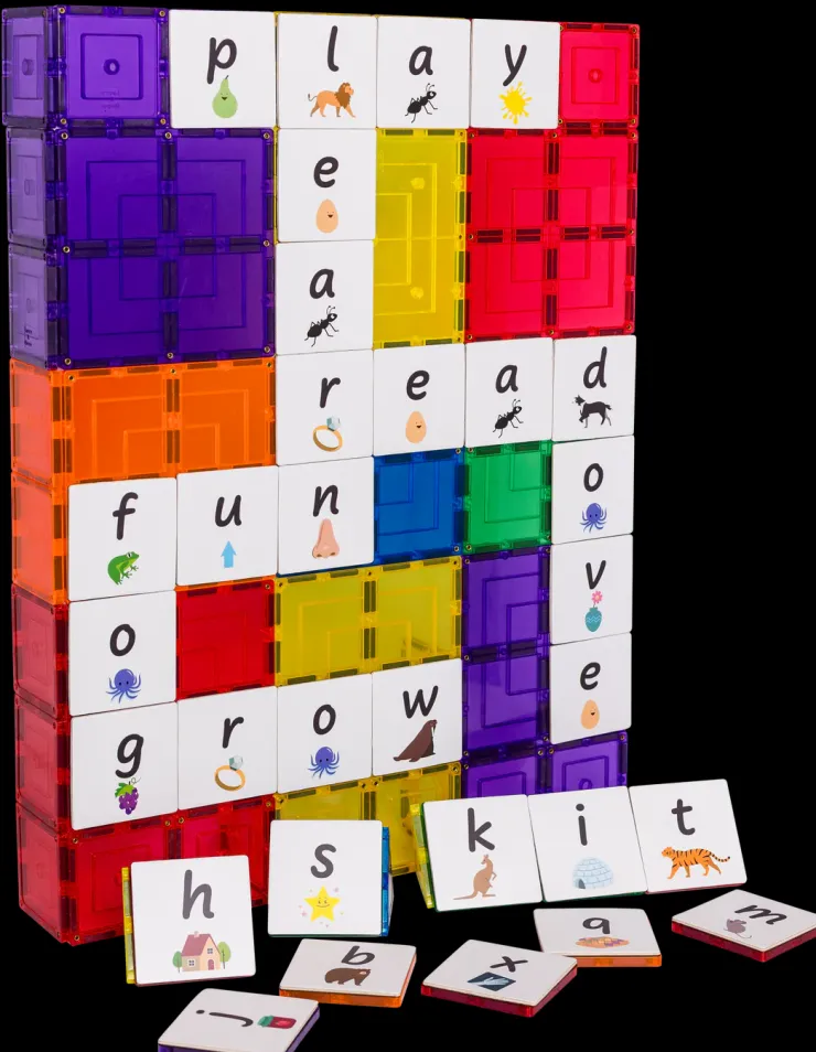 Learn & Grow Reading & Writing | Building Sets>Rainbow Magnetic Tiles Toppers - Alphabet Lower Case Pack 40pc